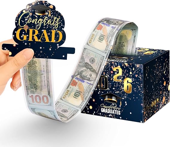 Linelglobal 2026 Graduation Box for Cash Gift, Pull Out Money Box for Boy Girl, Congrat Grad Surprise Funny Black Gold
