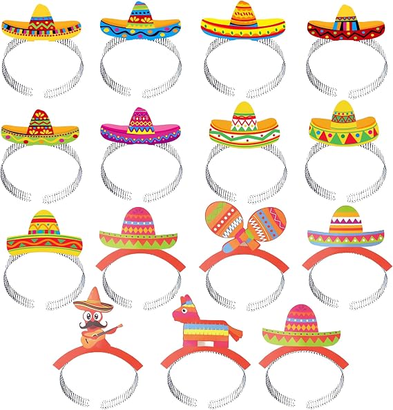Mexican Party Decorations Sombrero Hat - 15 PC Colorful Sombrero Set