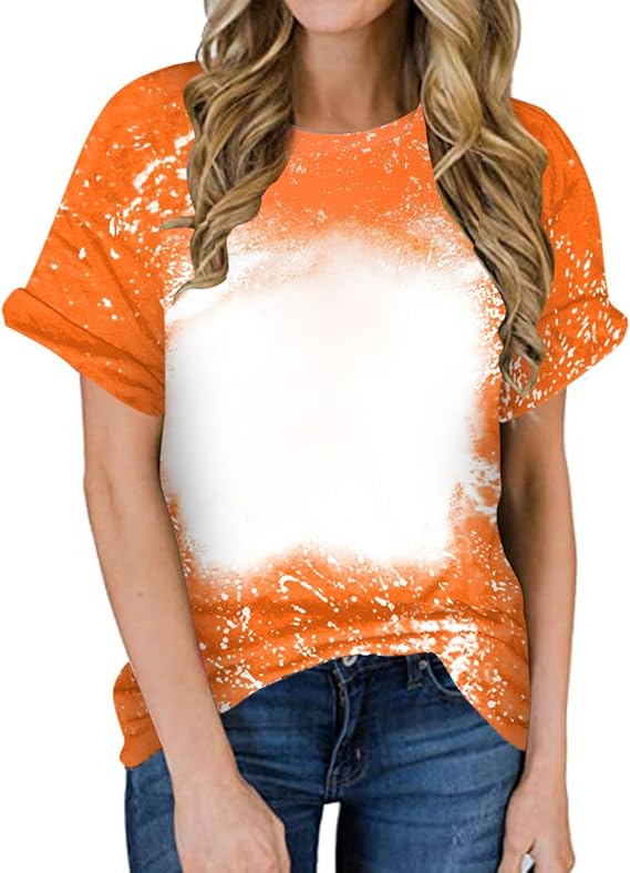 Womens Blank Bleached Shirts for Sublimation Casual Loose Short Sleeve Summer Tops Polyester Tshirt Sublimation Ready