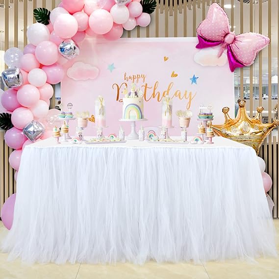Tulle Table Skirt White Desk Skirt for Teacher Classroom Birthday Party Wedding Rectangle Tables 6ft