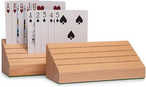 Black long Di fang Standard Size Solid Beech Playing Card Holder-2 Piece Set-Card Storage