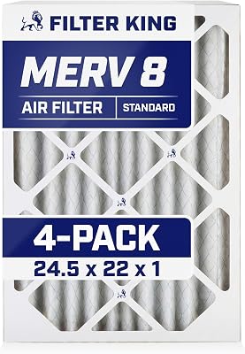 Filter King 24.5x22x1 Air Filter | 4-PACK | MERV 8 HVAC Pleated AC Furnace Filters | MADE IN USA | Actual Size: 24.5 x 22 x .75