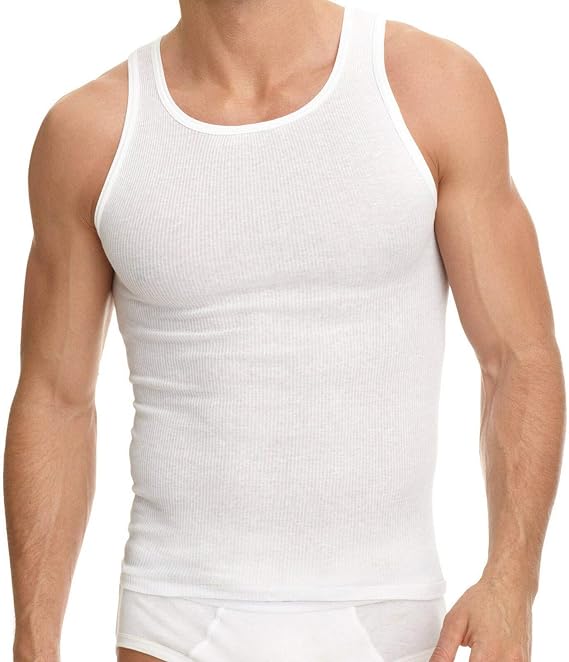 Mens 100% Cotton Tank Top A-Shirt Wife Beater Undershirt Ribbed Black 6 Pack (White, X-Large)