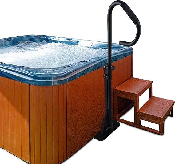Hot Tub Handrail, Adjustable 60" Slide Spa Hot Tub Hand Rail, Under Base Spa Step Side Railing 700 LBS Load, Heavy Steel Handrail for Indoor Outdoor Hot Tub with Sponge Grip, Rotatable Handle