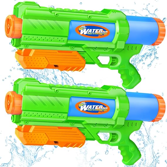 Super Water Gun for Kids Adults: 2 Pack Squirt Blasters 1200cc Super Water Gun Soaker with Impressive Range - Ideal Toys for Boys Girls Summer Outdoor Swimming Pool Water Toys Fun - Green
