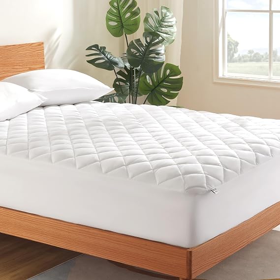 SLEEP ZONE Cooling Mattress Pad King Non Slip, Breathable Bed Cover with Down Alternative Filling Mattress Protector, Easy Washable (White, King, 78x80)