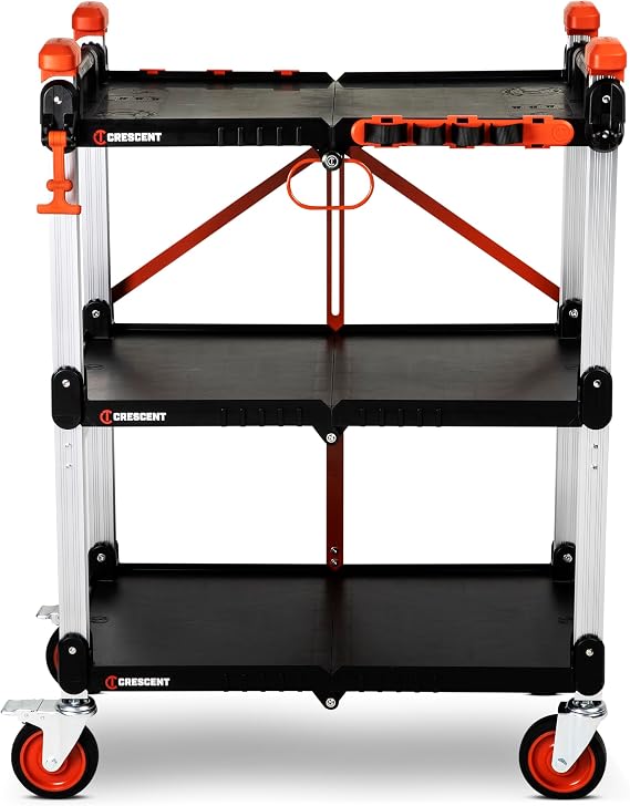 Crescent SITERUNNER 3 Shelf Heavy Duty Folding Jobsite Cart | F3SCBL