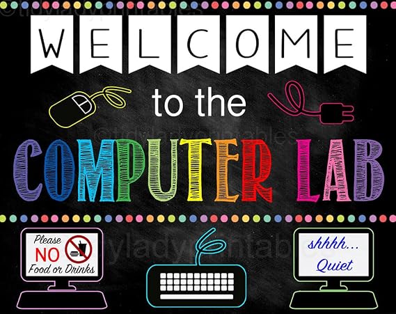 FJQWKLF Computer Classroom Metal Tin Signs Welcome To The Computer Lab Posters School Classroom Porch Plaque Decoration Room Club Office Wall Decor 12x16 Inches