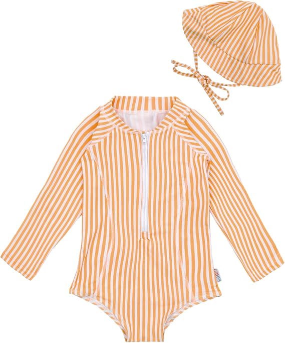 ALVA Girls' One Piece Swimsuit with Hat, Baby Rash Guard Sets