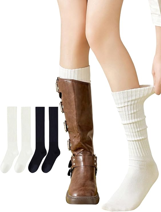 RoseSeek Women's Ribbed Knit Y2K Boot Socks Knee High Socks Leg Warmers