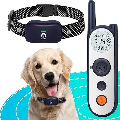 MIMOFPET Wireless Dog Fence System with Training Remote,25FT to 3500FT Electric Fence for Dogs,185 Days Standby Time Dog Shock Collar with 3 Training Modes,Light and Waterproof Blue
