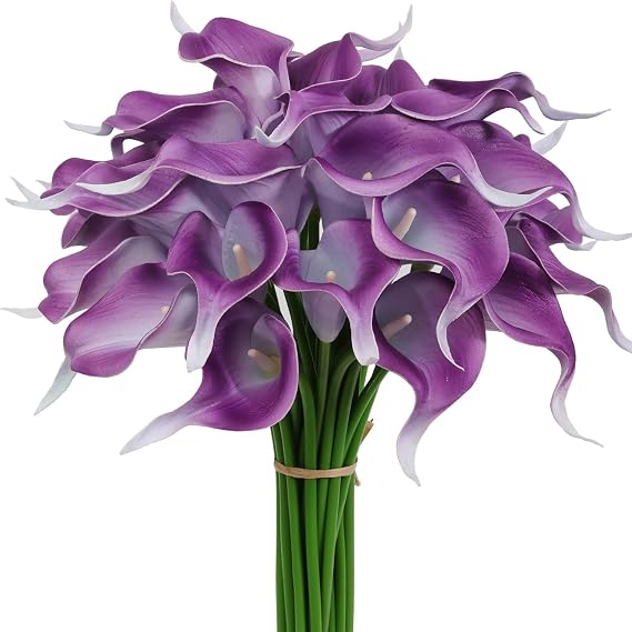 30Pack Real Touch PU Latex Artificial Calla Lily Flowers for Wedding Party and Home Decor-Gradient Purple