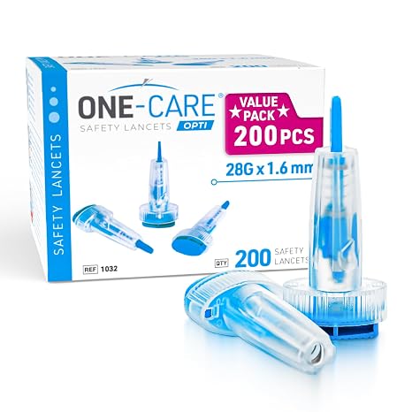 ONE-CARE OPTI Safety Lancets, 28G x 1.6mm, 200/bx, Push Button Activated