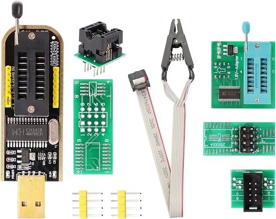 EEPROM Programmer Kit Module Binghe 3.3V/5V SOIC8 SOP8 Test Clip + CH341B Programmer + 1.8V Converter + SOP8 to DIP8 Converter for EEPROM 25cxx / 24cxx