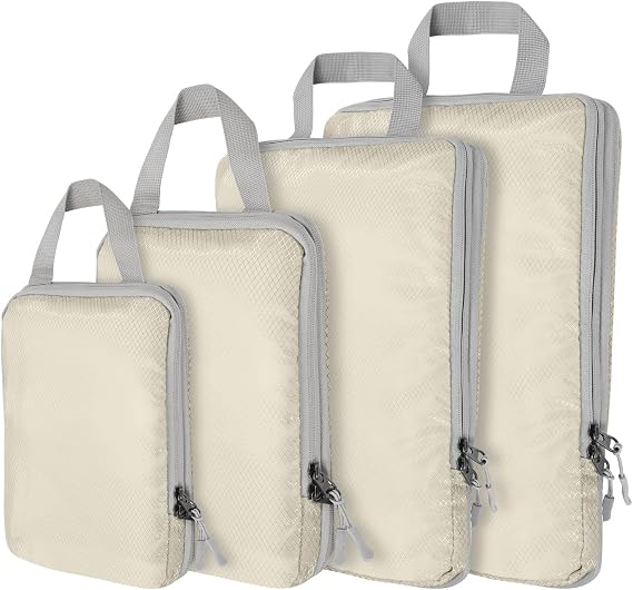 Compression Packing Cubes,4 Set Ultralight Packing Cubes for Carry on Suitcase, Travel Packing Essentials for Suitcase Organizer Bags Set, Durable Travel cubes for Luggage (Set of 4, Beige)