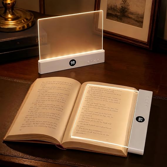 Flat book light, reading light for bed reading, panel book light, night reading light, tri color dimming eye protection LED book page light, USB charging, with timer, used for bedroom reading（white）