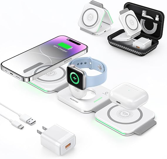 3 in 1 Charging Station for Apple,Wireless Charger Pad for iPhone 17/16e/16/15/14/13/12/Pro/Max/Mini,Magnetic Foldable Charger for AirPods 2/3/4/Pro/Pro 2/Pro 3 & for iWatch Series