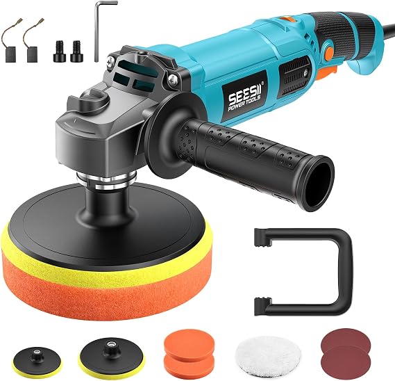 SEESII Car Buffer Polisher 1600W 7 Inch/6 Inch Rotary Buffer Polisher Waxer | 7 Variable Speed 1000-3600 RPM Dual Action Polisher with Detachable Handles for DIY Detailers, Auto Detailing Hobbyists