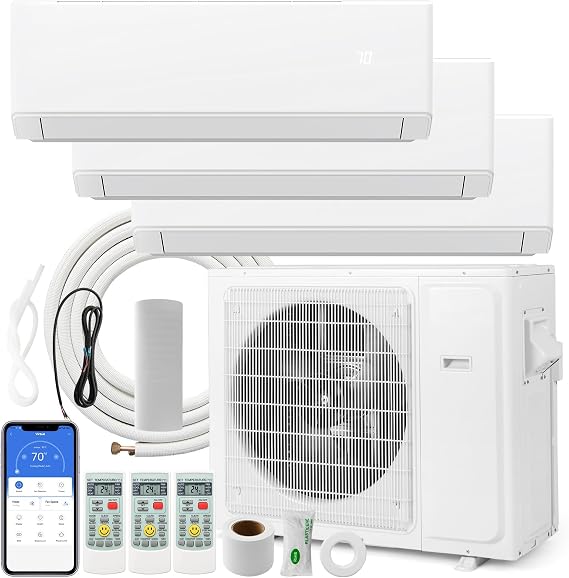ARLIME Mini Split AC, 3 Zone 36000 BTU Wifi Enabled Air Conditioner & Heater, 23 SEER2, Energy Star, R32 Refrigerant, Inverter Wall AC Unit with Installation Kit, 208-230V (Tri Zone 9K+9K+18K)