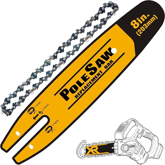 8 Inch Chainsaw Bar and Chainsaw Chain for DeWalt 20V Pole Saw DCPS620, DCCS623, Pole Saw Replacement Parts for DeWalt Chainsaw Part No. DWZCSB8 & DWO1DT608 (Combo)