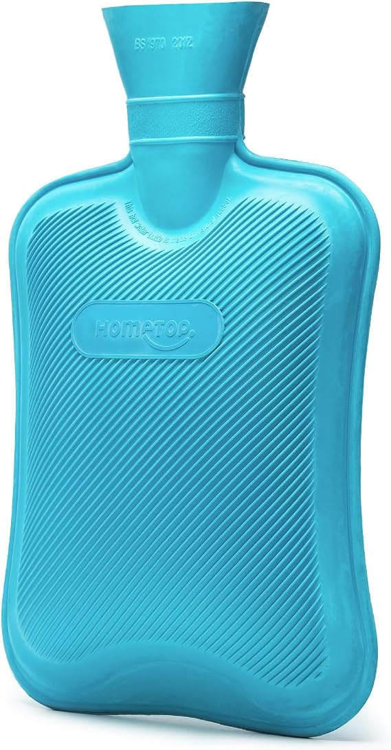 HomeTop Premium Classic Rubber Hot Water Bottle (Blue) | Soft Fleece Cover, Pain Relief, Long-lasting Heat Retention, All-night Warmth