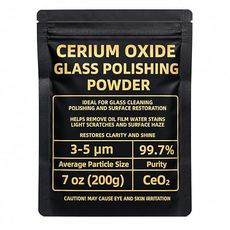 7oz (200g) 99% Cerium Oxide Glass Polishing Powder (3-5 Um) Removes: Oil Films, Water Spots, Swirl Marks, Wiper Streaks, Removes Fine Scratches & Deep-Cleans Glass Surfaces.