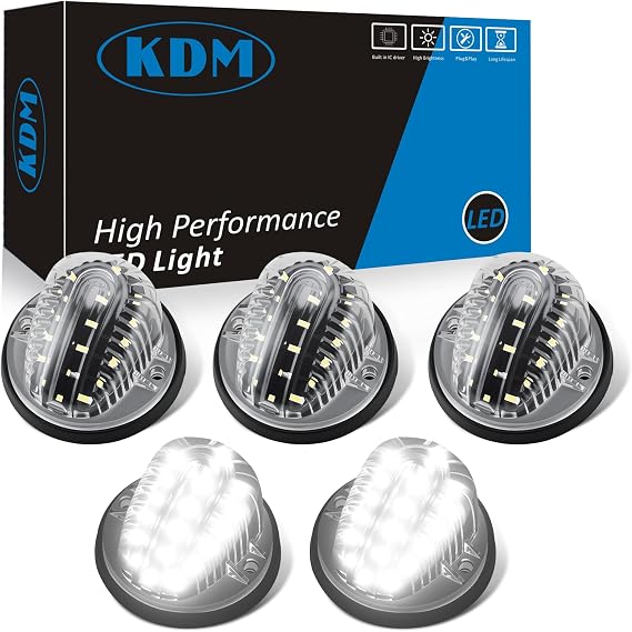 KDM Cab Roof Marker Light for 1973-1991 GMC Chevy Silverado C/K 1500 C10 | For Chevy 2500 3500 C20 Suburban Blazer,Top Roof Running Clearance Cab Marker Lights Bright White,Clear Lens 5Pcs Pack