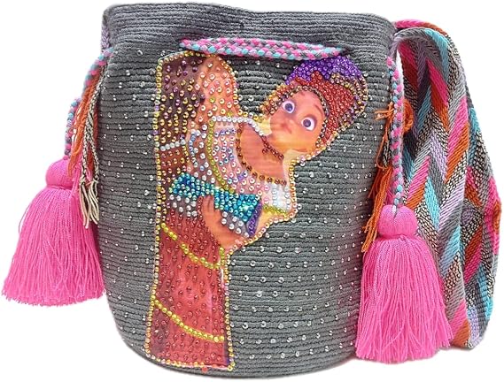 Artisan Wayuu Mochila Bag with Fantasy-Inspired Design & Beaded Decoration Handmade Colombian Crochet Crossbody Purse, Colorful Tribal Shoulder Bag, Boho Woven Tote for Travel, Beach & Everyday Use