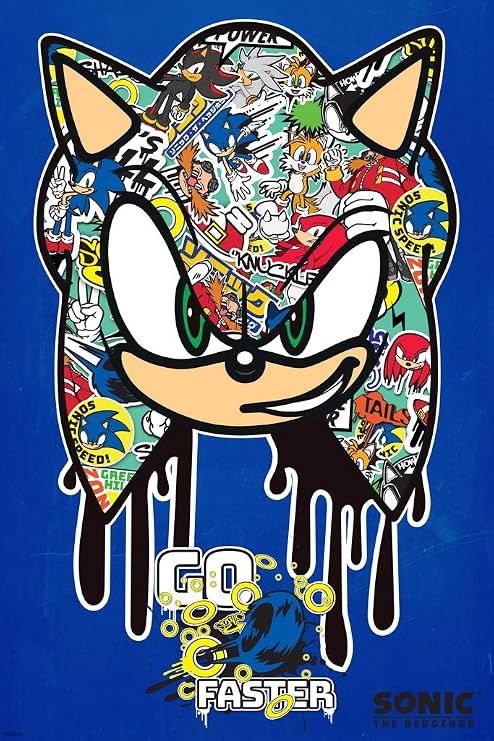 Sonic the Hedgehog Poster, Sega Video Game Artwork, Ideal Gaming Room Decor, Sonic Graffiti Wall Art "24x36"