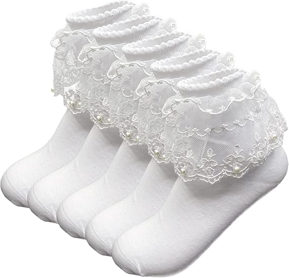 Women Lace Socks with Ruffle, Cute Girl Frilly Edge Princess Socks For Ballet Dress & Lolita or Cosplay L-S-7
