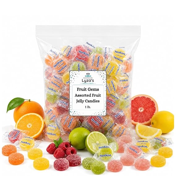 1 LB Fruit Gems - Individually Wrapped Fruit Jellies - Chewy Sugared Assorted Fruit Flavored Candies - One Bulk Bag