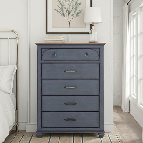 Americana 5-Drawer Chest, No Assembly Required, Corduroy Blue Finish