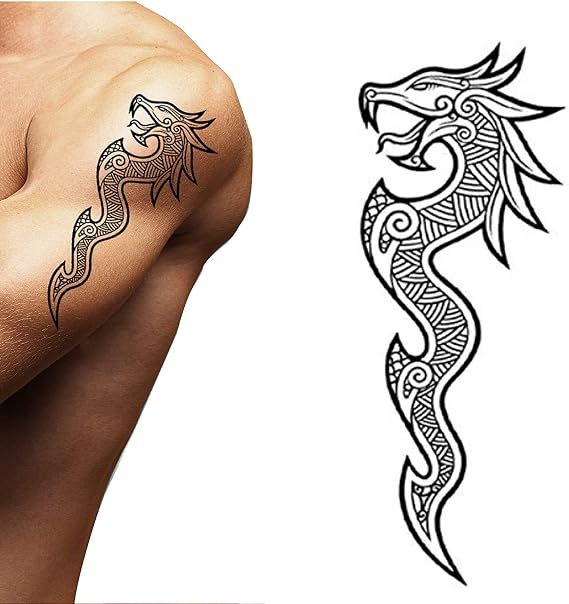 2x Viking dragon Temporary tattoo arm back body art stickers nordic celtic tribal middle ages medieval full adults men women arm leg sleeves fancy dress cosplay