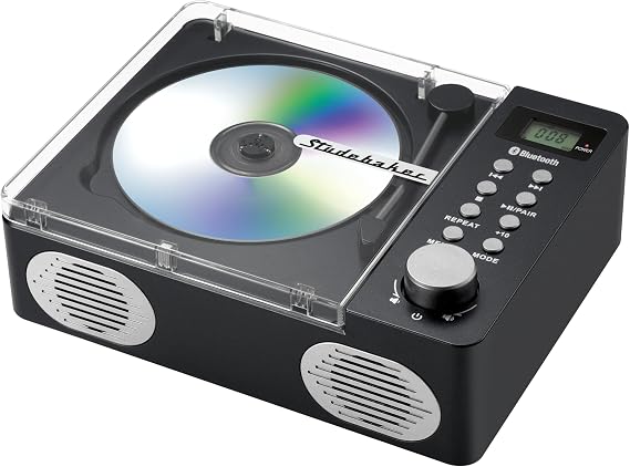 Studebaker SB3720 Portable Stereo Bluetooth CD Player with MP3 Playback, FM Radio, USB, and Built-in Rechargeable Battery (Black)