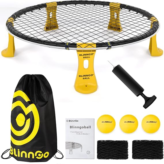 Roundnet Outdoor Games Set with Lights Includes 3 Balls, Playing Net and Competition Net, Bag, Pump and Instructions, Enjoy Beach Games Now