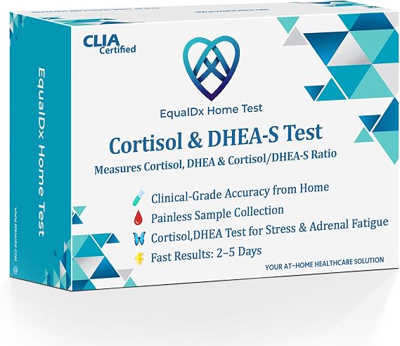 Cortisol & DHEA-S Test At-Home Cortisol Test for Stress & Adrenal Fatigue | Measure Hormone Ratio for Sleep Balance & Recovery | Clinical-Grade Accuracy | Painless Collection