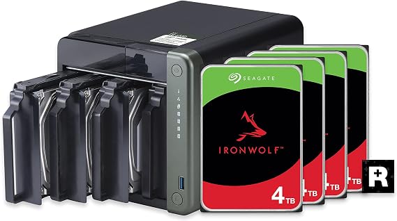 QNAP 4 Bay NAS with 12TB Storage Capacity, Preconfigured RAID 5 Seagate IronWolf Drives Bundle, 2.5GbE Ports (TS-453D-4G-44R-US)