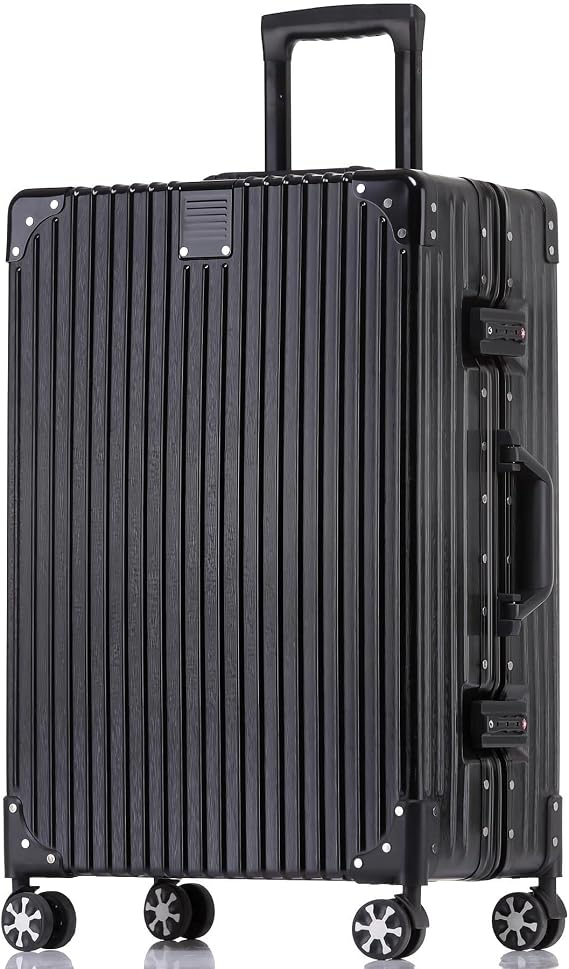 HotWay Zipperless Suitcase with Aluminum Frame, 3-Piece Luggage Set, Black