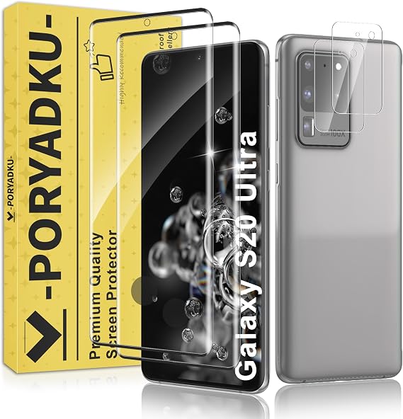 2+2 Pack for Samsung Galaxy S20 Ultra Screen Protector | Camera Lens Protector, Fingerprint Unclock, 9H Hardness Tempered Glass, Anti-Scratch, HD Clear, Case Friendly, Bubble-Free