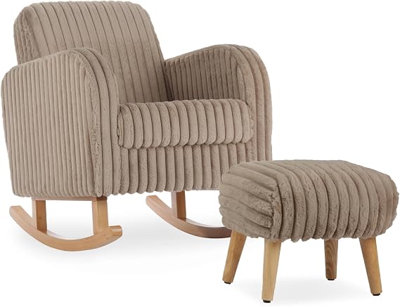 CuddleCo Etta Nursing Chair & Foot Stool with Wide Armrests - Ergonomic Cuddle Chair for New Parents, Deep Cushioning for Ultimate Comfort and Relaxation (Mink)