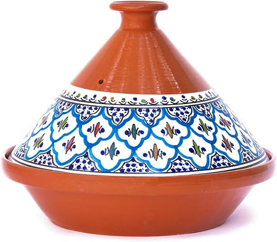 Kamsah Tagine Pot for Cooking and Flavor Enrichment - Large Clay Pot 12, 5.5 QT - Non-Stick Handmade Cookware - Moroccan Ceramic Pots for Cooking with Lid & Serving Bowl - Bohemian Classic Turquoise