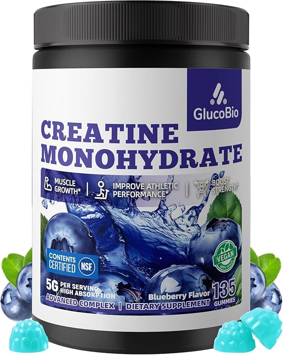 NSF Certified Creatine Monohydrate Gummies for Men & Women,Blueberry 135 Ct