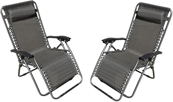 Akari Zero Gravity Chairs Adjustable Reclining Lounge Patio Pool Outdoor Yard Beach Set of 2 Piece Chairs (Grey)