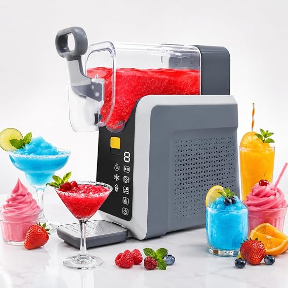 Countertop Slushie Machine for Home, Slushi Machine with LED Display, Slushy Maker with Frozen Margarita Programs for Frappes, Smoothies, Ideal for Home Bar, Party, Family Gathering, No Ice Needed