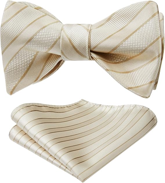 HISDERN Bow Ties for Men Striped Bowties Men's Self Tie Bowtie Handkerchief Formal Tuxedo Wedding Bowties and Pocket Square