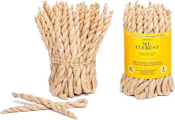 Handcrafted Cedar Rope Incense from Nepal - Pack of 2 (45-in Ropes per Bundle)