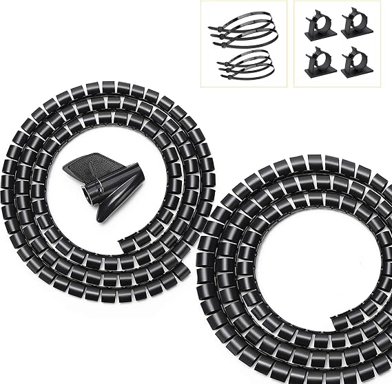 Black Computer Cable Management Sleeves Value Pack, Large 1.1" Pet Proof Cable Cover for Wires and 0.87" Cord Organizer Tube for Home TV Office Organization