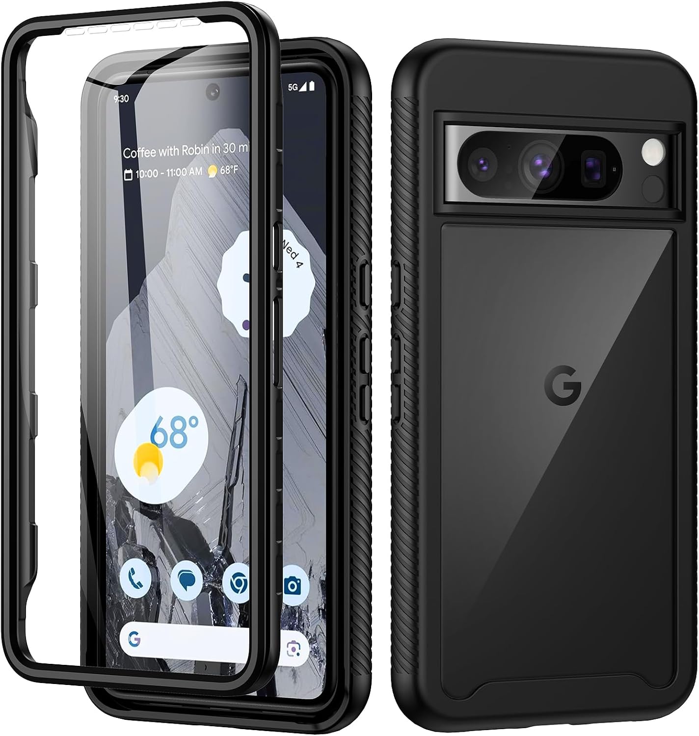 seacosmo for Google Pixel 8 Pro Case 2023, Full Body Shockproof Cover with Built-in Screen Protector Dual-Layer Protective Slim Fit Bumper Phone Case Cover for Google Pixel 8 Pro- Black