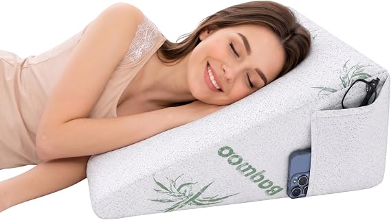 Bed Wedge Pillow for Bed Adult Memory Foam, Premium Bamboo Wedge Cushion Acid Reflux Pillow for Reduce Snoring Back Pain, Heartburn & Maternity Support, Washable Zip Cover (Pack of2)