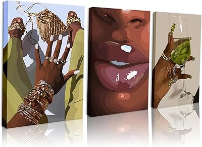 Black Girl Wall Art Framed Set of 3 - African Woman Canvas Wall Decor American Black Women Wall Art Black Female Print Pictures Fashion Abstract Poster for Home Bedroom Bathroom 12×16 Inch